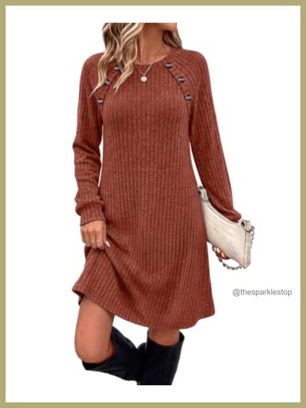 OFEEFAN Long Sleeve Ribbed Knit Dress with Pockets